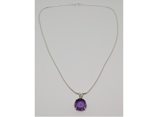 African Amethyst Pendant Necklace In Sterling Silver