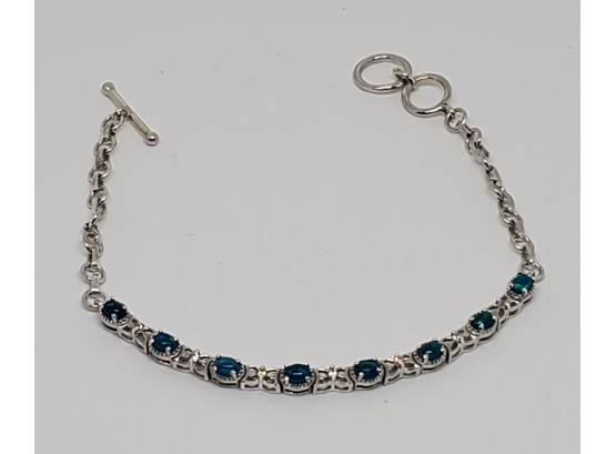 Miami Blue Opal, Zircon Toggle Clasp Bracelet In Platinum Over Sterling