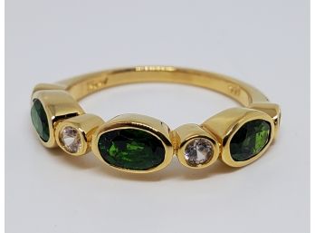 Natural Russian Diopside Zircon Ring In Yellow Gold Over Sterling