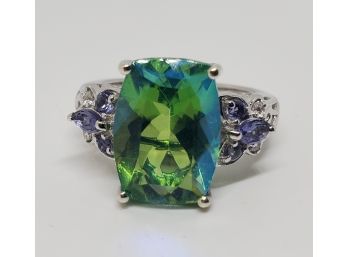 Peacock Quartz, Multi Gemstone Butterfly Ring In Platinum Over Sterling