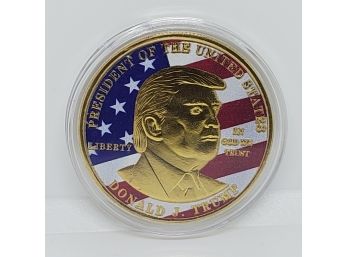 President Donald Trump Red, White & Blue Uncirculated Coin In Gold Tone