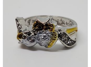 Nice Owl Memory Ring In Silver & Gold Tone