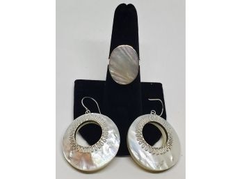 Mother Of Pearl Ring And Earrings Set In Sterling