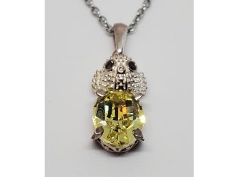 Yellow Swarovski Elephant Pendant Necklace In Sterling & Stainless