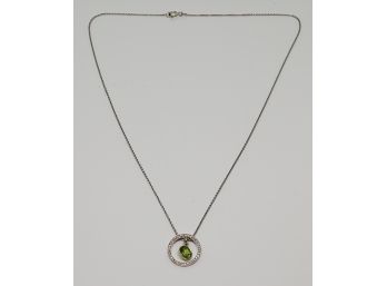 Peridot Inner Drop Pendant Necklace In Sterling