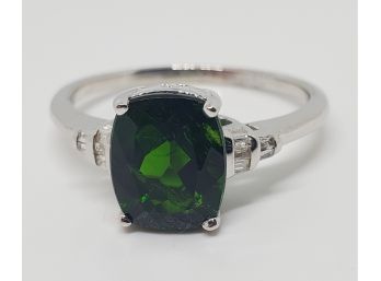 Natural Russian Diopside, Diamond Ring In Platinum Over Sterling