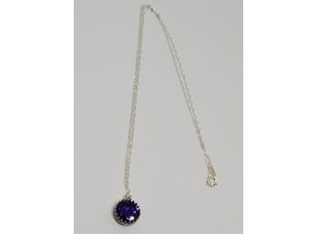 Premium Blue Cubic Zirconia Pendant Necklace In Sterling