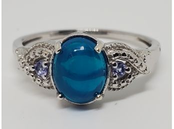 Miami Blue Welo Opal, Tanzanite Ring In Platinum Over Sterling