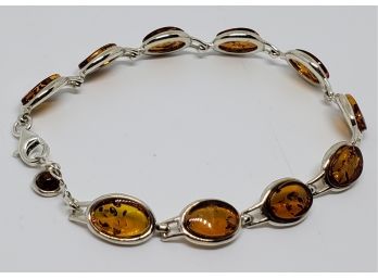 Bali Amber Bracelet In Sterling Silver