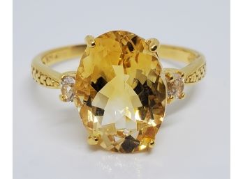 Brazilian Citrine With White Topaz 18k Yellow Gold Over Sterling Ring