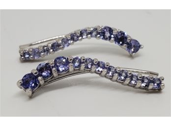Incredible Blue Tanzanite Rhodium Over Sterling Climber Earrings