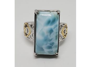 Larimar Ring In Vermeil Yellow Gold & Platinum Over Sterling