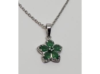 Zambian Emerald Flower Pendant Necklace In Platinum Over Sterling
