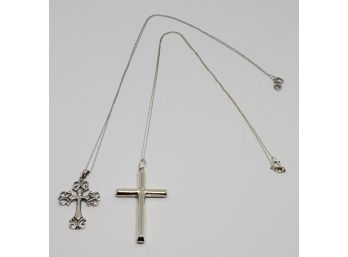 2 Dainty Sterling Silver Cross Pendant Necklaces