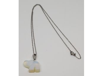 Small Opalite Elephant Pendant On Stainless Chain