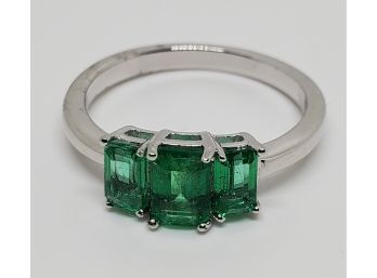 AAA Zambian Intense Green Emerald 3 Stone Ring In Sterling