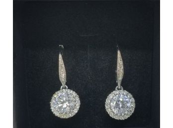 Absolutely Beautiful Pair Of Silver Tone Cubic Zirconia Earrings.