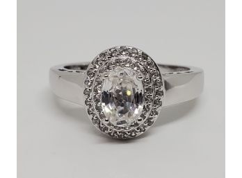 Natural White Zircon Ring In Platinum Over Sterling