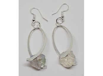Iridescent Quartz Silver Earrings With Sterling Wires