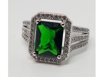 Premium Green & White Cubic Zirconia Ring In Sterling
