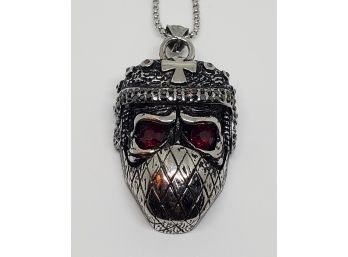 Red & Black Austrian Crystal Skull Pendant Necklace In Stainless