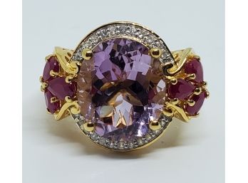 Incredible Brazilian Pink Amethyst, Multi Gemstone Yellow Gold Over Sterling Ring