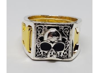 Really Cool Hidden Compartment Skull Ring In Silver & Gold Tone