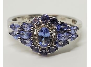 Gorgeous Tanzanite Ring In Platinum Over Sterling