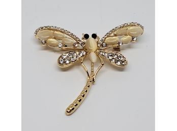 Austrian Crystal Dragonfly Broach In Gold Tone