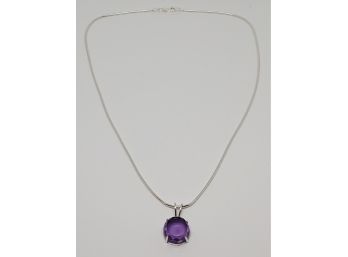 African Amethyst Pendant Necklace In Sterling Silver
