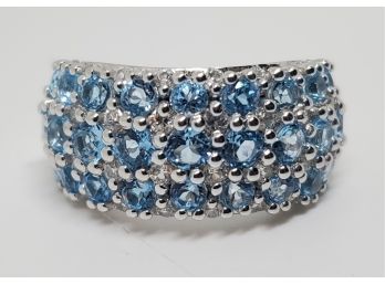 Swiss Blue Topaz, Zircon Ring In Sterling Silver
