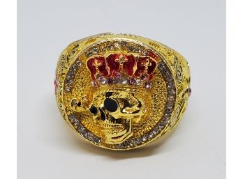 Incredible Gold Tone Skull Ring With Faux Stones