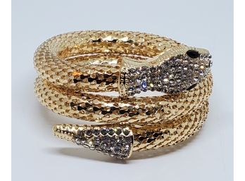 Gold Tone Mesh Wrap Around Snake Bracelet With Austrian Crystals