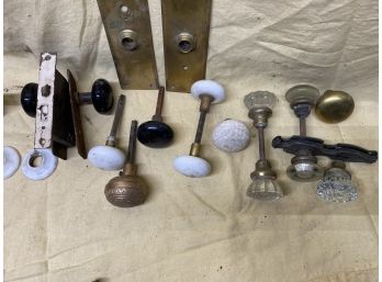Lot Of 1800s China, Glass & Brass Door Knobs