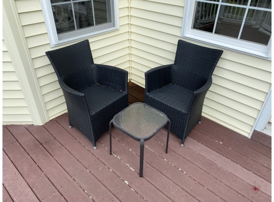 Pair Of Black Resin Woven Chairs