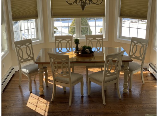 White & Natural Wood Dinning Table With 6 Chairs