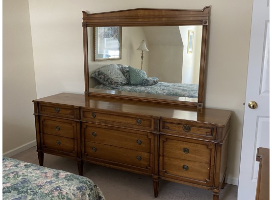 Vintage Long Wood Dresser With Mirror By Drexel