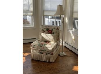Floral Print Upholstered Chair With Fringe Bottom  - Master Bedroom -