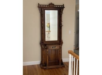 Vintage Solid Maple Hall Tree  With Mirror