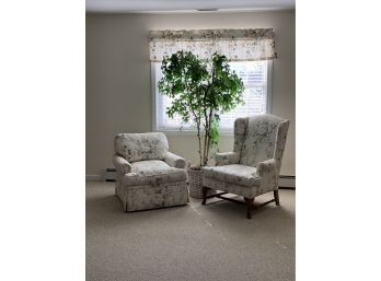 Lot Of 2 Floral Print Upholstered Chairs & Plant