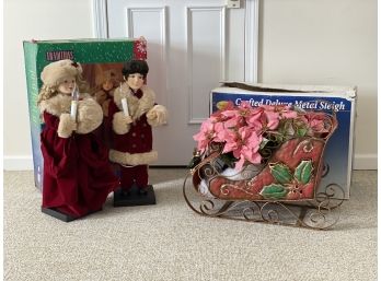 Lot Of Christmas Decorations - Carolers / Sleigh
