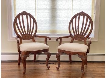 Lot Of 2 Ornately Carved Mahogany Armchairs