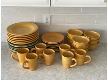 Large Set Of Yellow , Green & Red Dishes, Bowls & Mugs