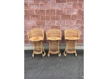 Set Of 3 Meadowcraft Wicker Bar Stools With Iron Frame, High Quality Pieces