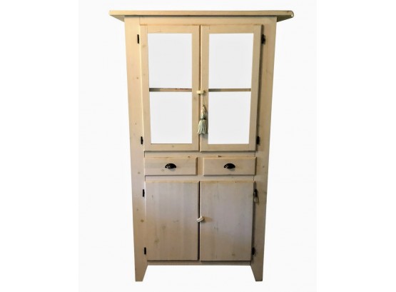 White Washed Glass Front Pine Cabinet