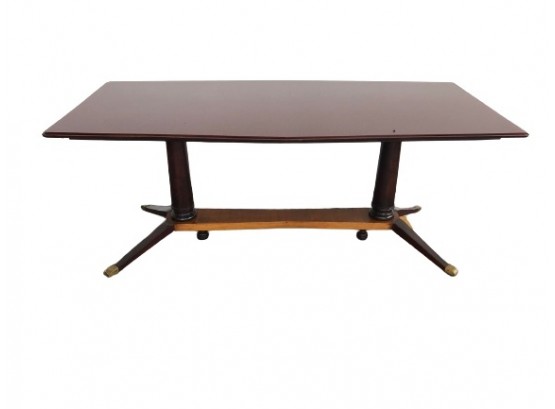 Italian Mid-Century Dining Table With Garnet Glass Top W/pads