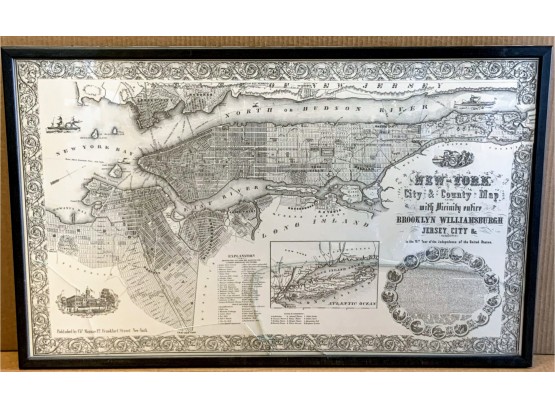 Framed Vintage NY Map