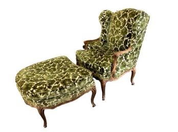 Vintage Cut Velvet Chair And Ottoman