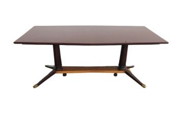 Italian Mid-Century Dining Table With Garnet Glass Top W/pads