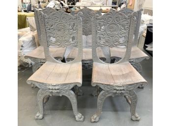 Set Of 5 Ornate Wood Chairs